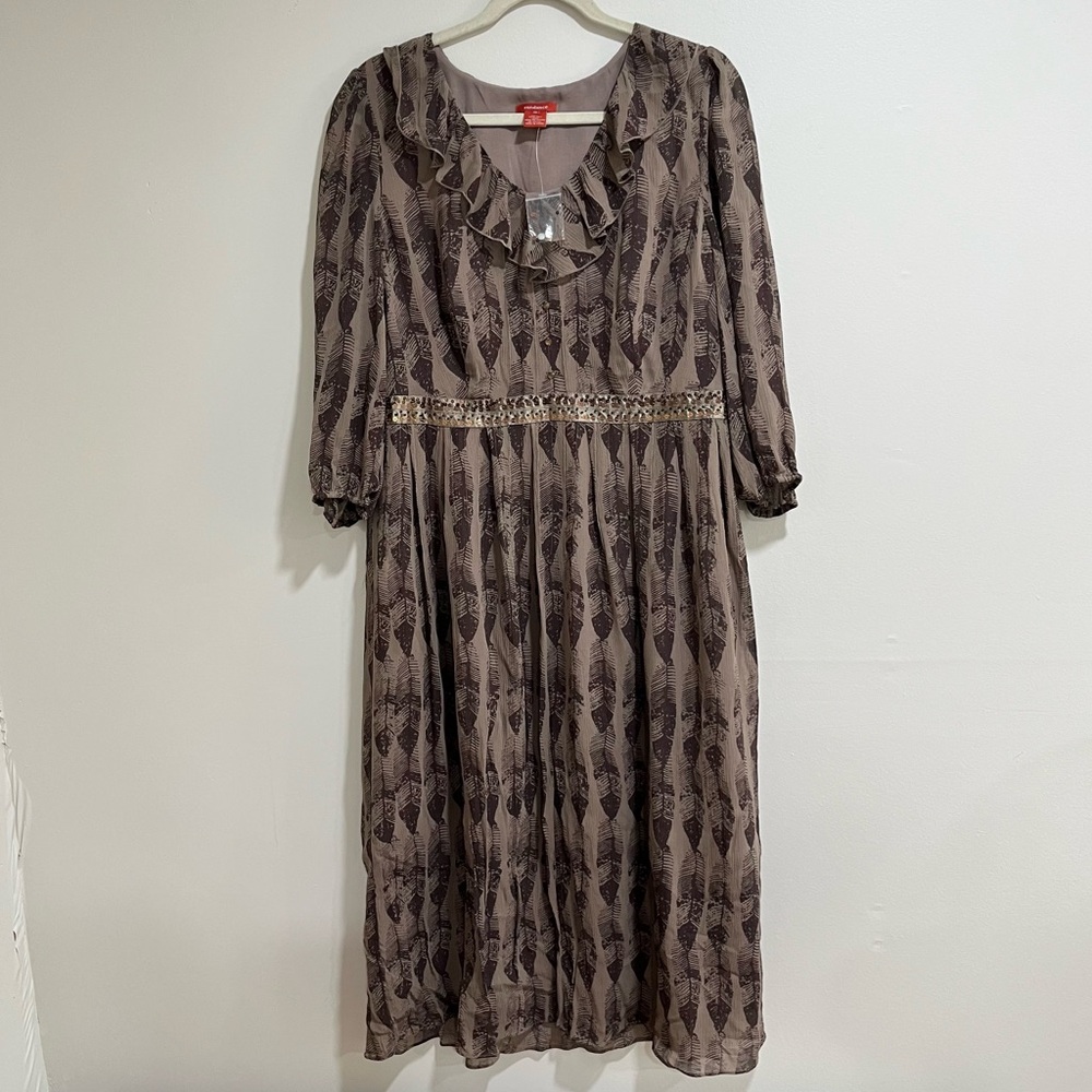 Sundance Taupe and Dark Brown Silk Dress
